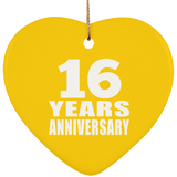 16th Anniversary 16 Years - Heart Ornament