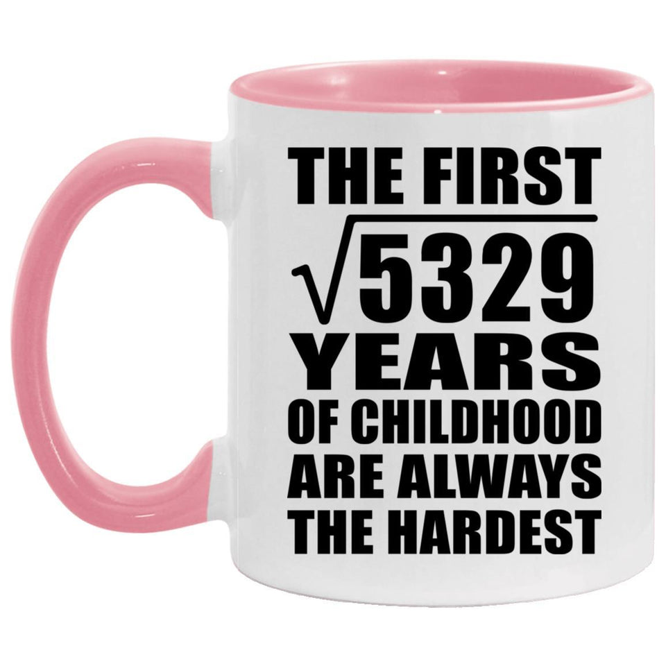 73rd Birthday Square Root of 5329 Years of Childhood - 11oz Accent Mug Pink