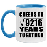 96th Anniversary Cheers To Square Root of 9216 Years Together - 11oz Accent Mug Blue
