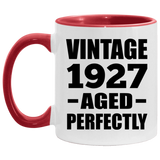 97th Birthday Vintage 1927 Aged Perfectly - 11oz Accent Mug Red