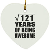 11th Birthday Square Root of 121 Years of Being Awesome - Heart Ornament