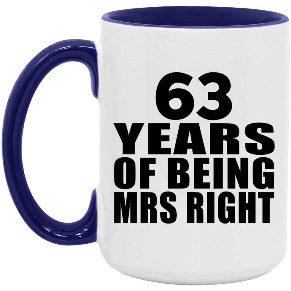 63rd Anniversary 63 Years Of Being Mrs Right - 15oz Accent Mug Purple