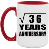 6th Anniversary Square Root of 36 Years Anniversary - 15oz Accent Mug Red