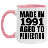 33rd Birthday Made In 1991 Aged to Perfection - 11oz Accent Mug Pink
