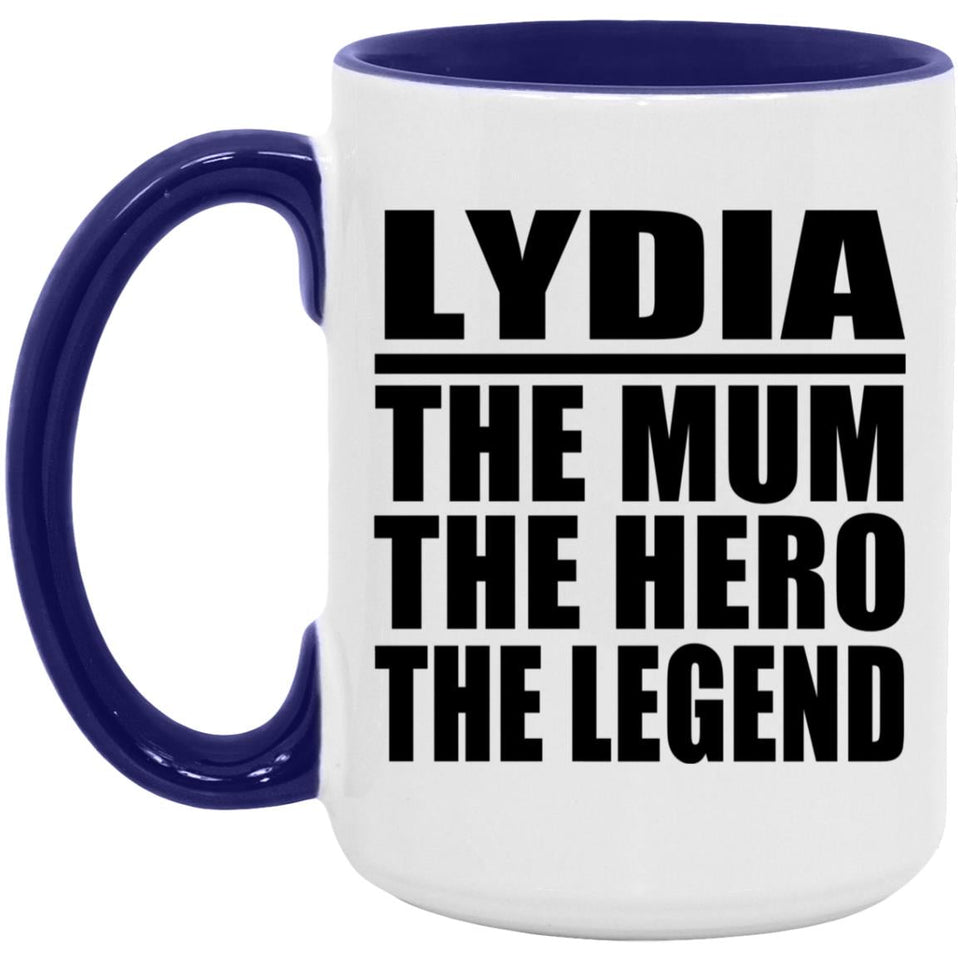 Lydia The Mum The Hero The Legend - 15oz Accent Mug Purple