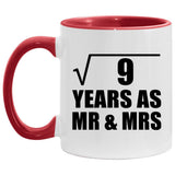 3rd Anniversary Square Root of 9 Years As Mr & Mrs - 11oz Accent Mug Red