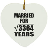 58th Anniversary Married For Square Root of 3364 Years - Heart Ornament