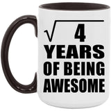 2nd Birthday Square Root of 4 Years of Being Awesome - 15oz Accent Mug Black