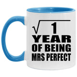 1st Anniversary Square Root of 1 Year of Mrs Perfect - 11oz Accent Mug Blue