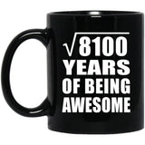 90th Birthday Square Root of 8100 Years of Being Awesome - 11oz Coffee Mug Black
