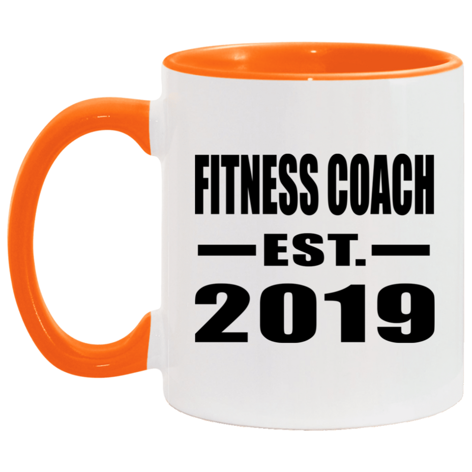 Fitness Coach Established EST. 2019 - 11oz Accent Mug Orange