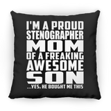 Proud Stenographer Mom Of Awesome Son - Throw Pillow Black