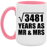 59th Anniversary Square Root of 3481 Years As Mr & Mrs - 15oz Accent Mug Pink