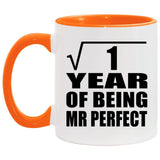 1st Anniversary Square Root of 1 Year of Mr Perfect - 11oz Accent Mug Orange