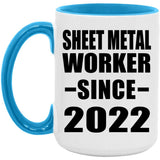 Sheet Metal Worker Since 2022 - 15oz Accent Mug Blue