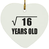4th Birthday Square Root of 16 Years Old - Heart Ornament