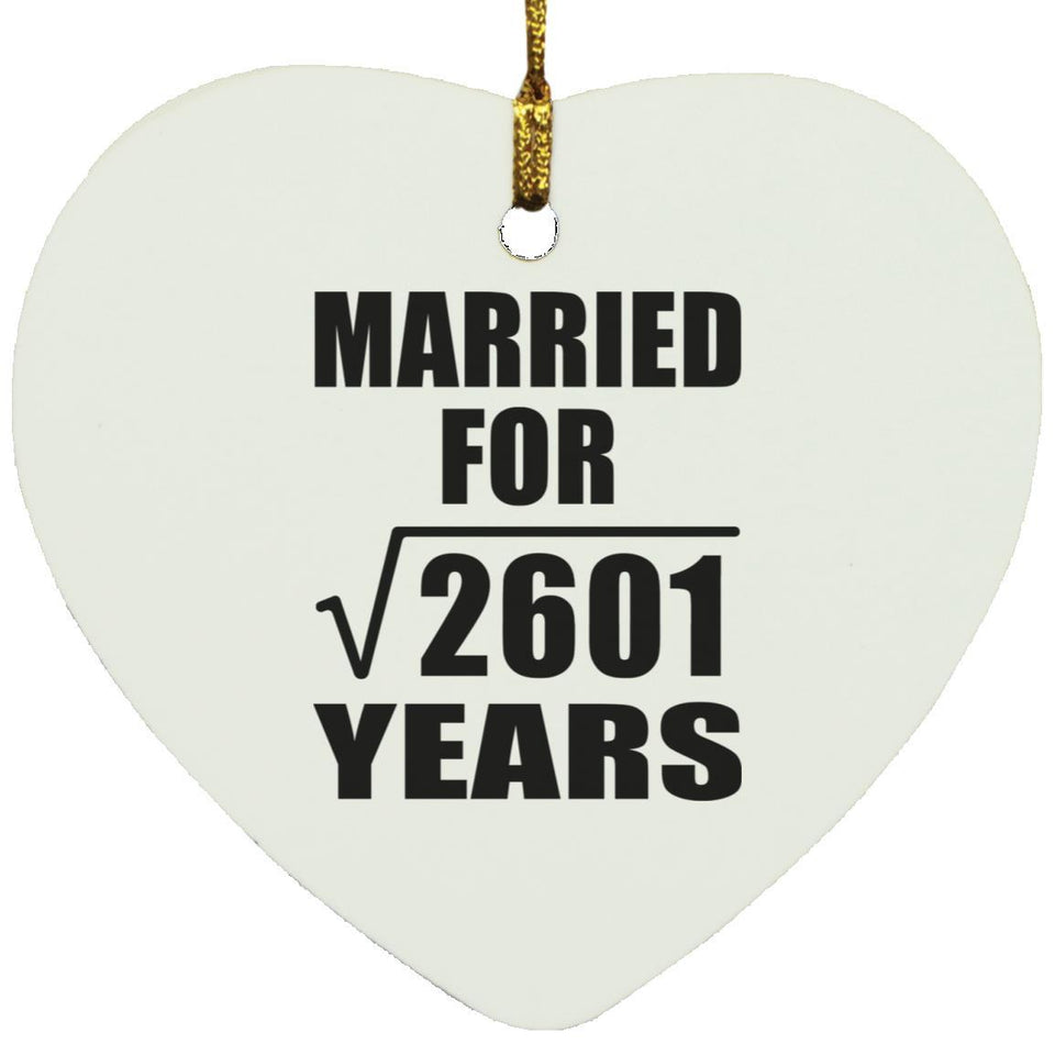 51st Anniversary Married For Square Root of 2601 Years - Heart Ornament