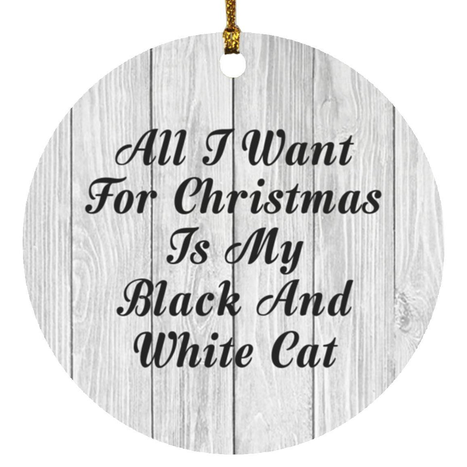 All I Want For Christmas Is My Black And White Cat - Circle Ornament F