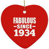 90th Birthday Fabulous Since 1934 - Heart Ornament