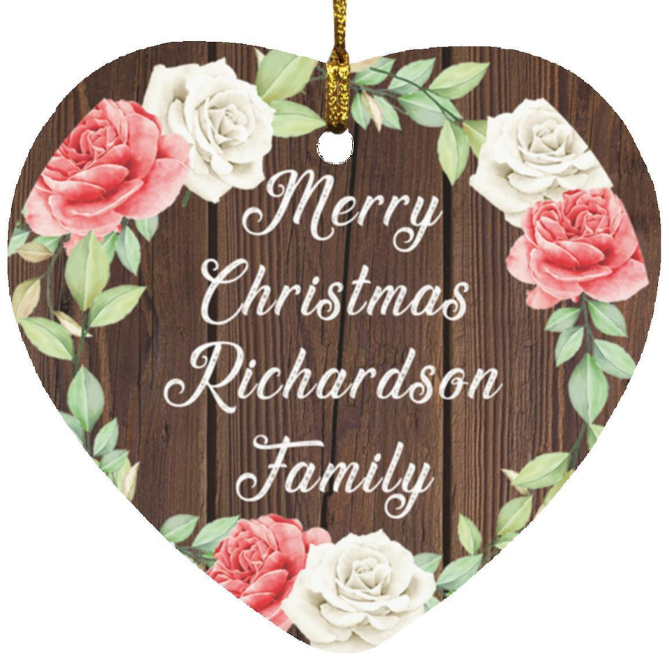 Merry Christmas Richardson Family - Heart Ornament A