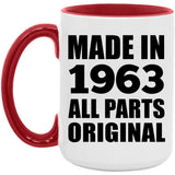 61st Birthday Made in 1963 All Parts Original - 15oz Accent Mug Red