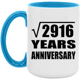 54th Anniversary Square Root of 2916 Years Anniversary - 15oz Accent Mug Blue