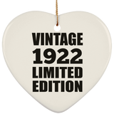 102nd Birthday Vintage 1922 Limited Edition - Heart Ornament