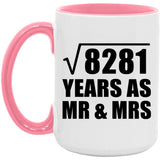 91st Anniversary Square Root of 8281 Years As Mr & Mrs - 15oz Accent Mug Pink