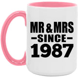 37th Anniversary Mr & Mrs Since 1987 - 15oz Accent Mug Pink