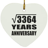 58th Anniversary Square Root of 3364 Years Anniversary - Heart Ornament