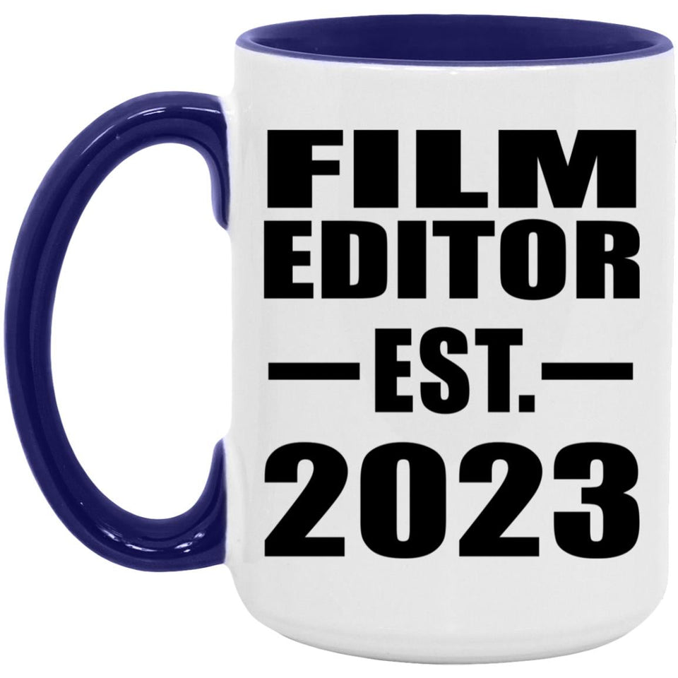 Film Editor Established EST. 2023 - 15oz Accent Mug Purple