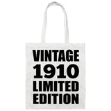 114th Birthday Vintage 1910 Limited Edition - Tote Bag White