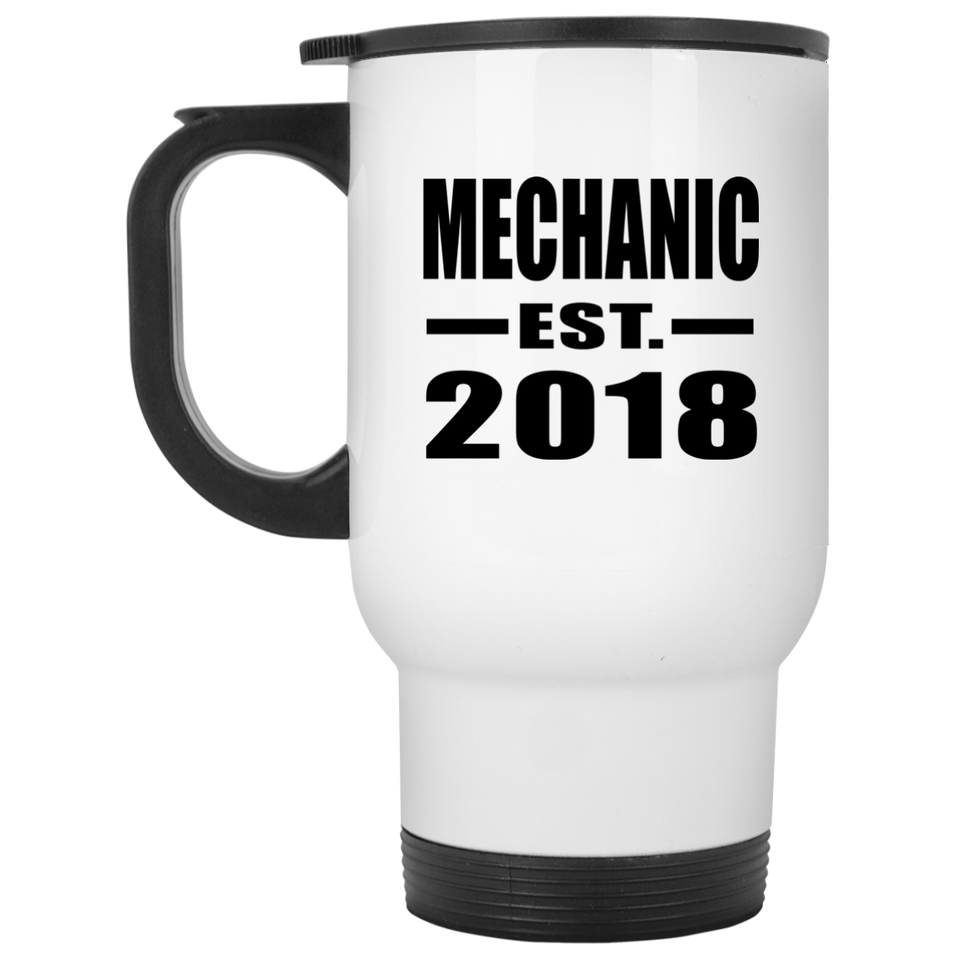 Mechanic Established EST. 2018 - White Travel Mug
