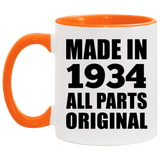 90th Birthday Made in 1934 All Parts Original - 11oz Accent Mug Orange