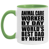 Animal Care Worker By Day World's Best Dad By Night - 11oz Accent Mug Green