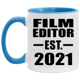Film Editor Established EST. 2021 - 11oz Accent Mug Blue