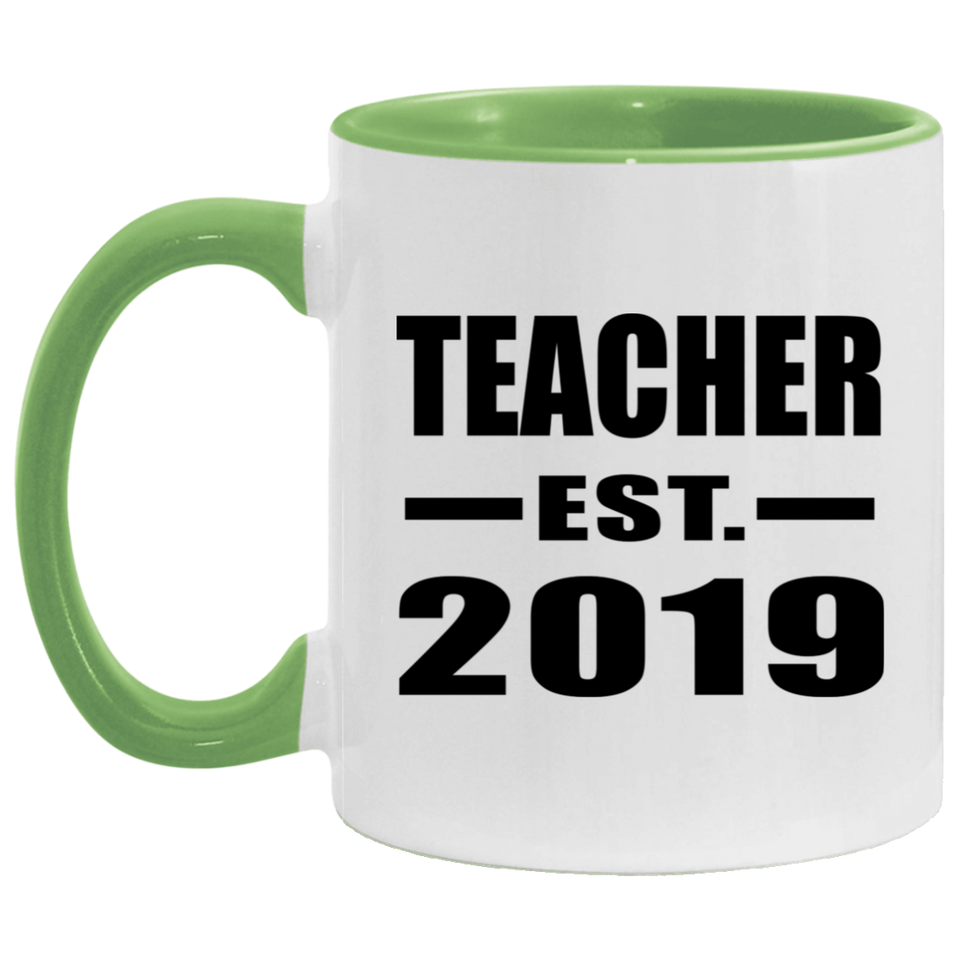 Teacher Established EST. 2019 - 11oz Accent Mug Green