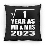 1st Anniversary Square Root of 1 Year As Mr & Mrs 2023 - Throw Pillow Black