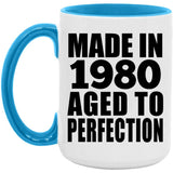 44th Birthday Made In 1980 Aged to Perfection - 15oz Accent Mug Blue