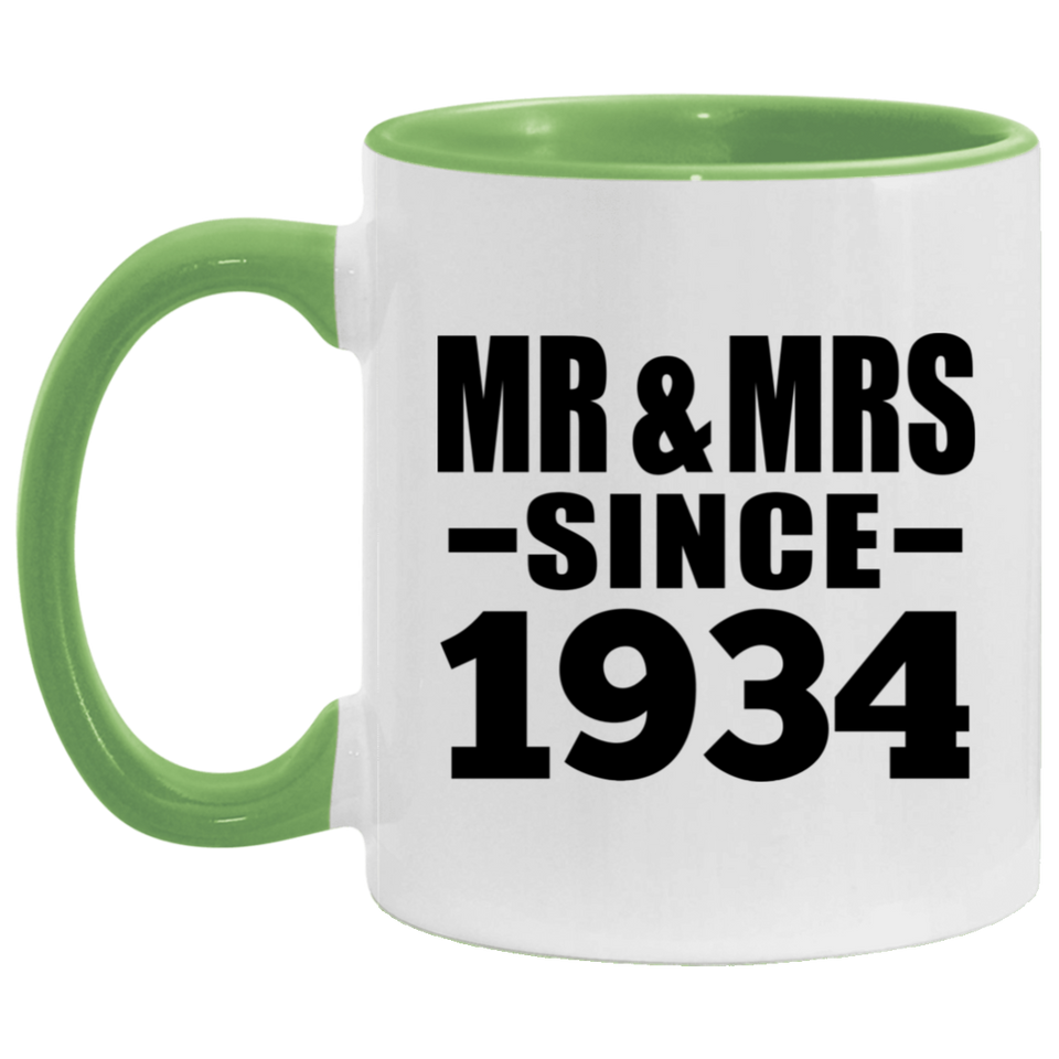90th Anniversary Mr & Mrs Since 1934 - 11oz Accent Mug Green
