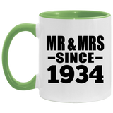 90th Anniversary Mr & Mrs Since 1934 - 11oz Accent Mug Green