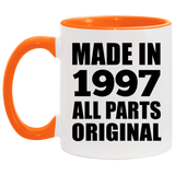 27th Birthday Made in 1997 All Parts Original - 11oz Accent Mug Orange