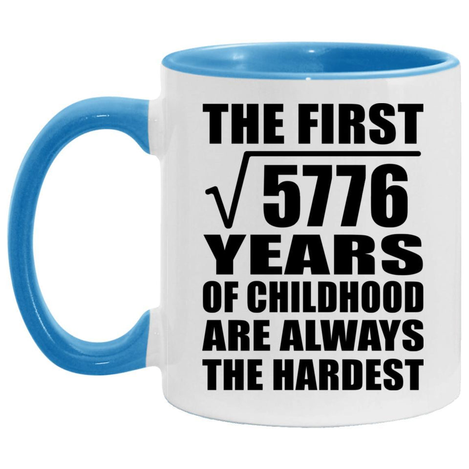 76th Birthday Square Root of 5776 Years of Childhood - 11oz Accent Mug Blue