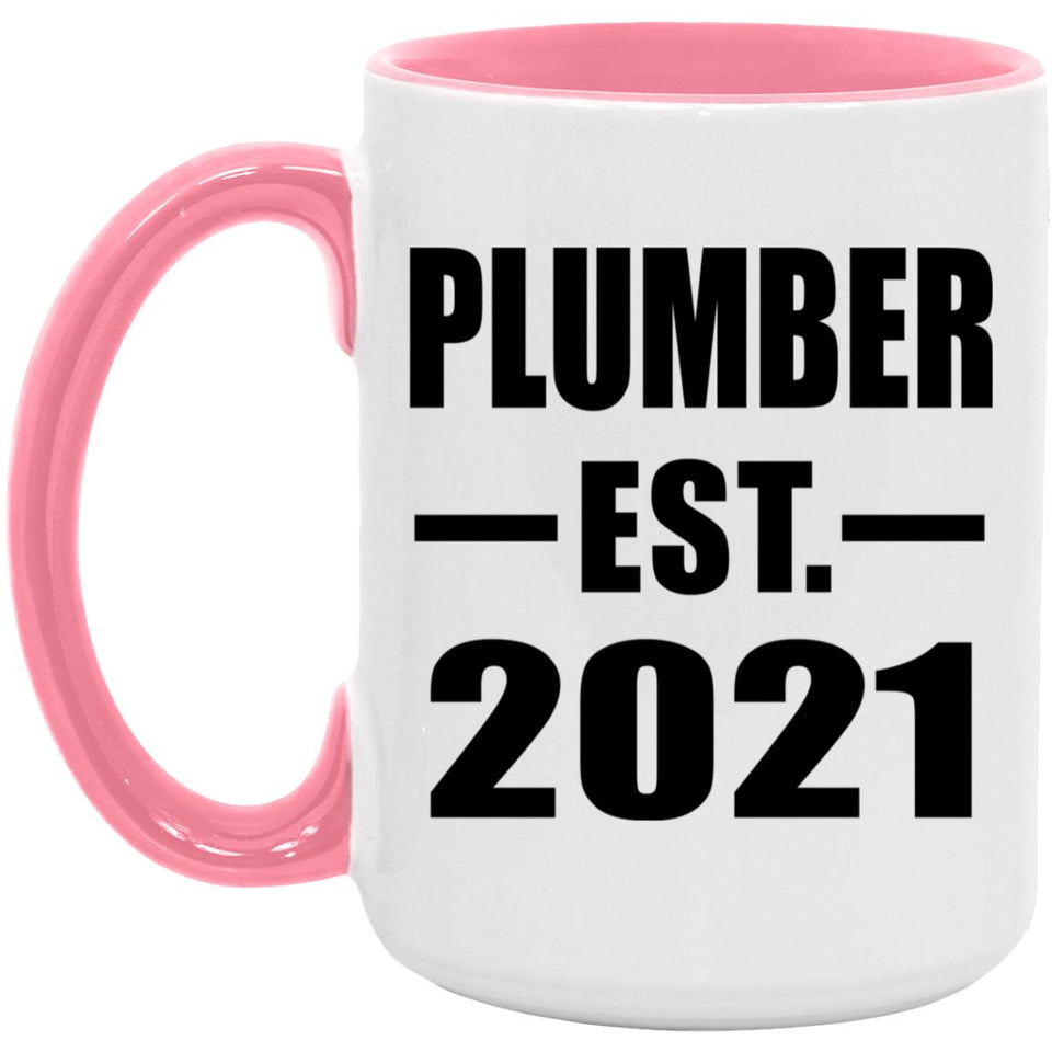 Plumber Established EST. 2021 - 15oz Accent Mug Pink