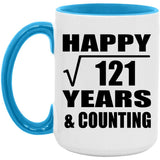 Happy 11th Anniversary Square Root of 121 Years & Counting - 15oz Accent Mug Blue