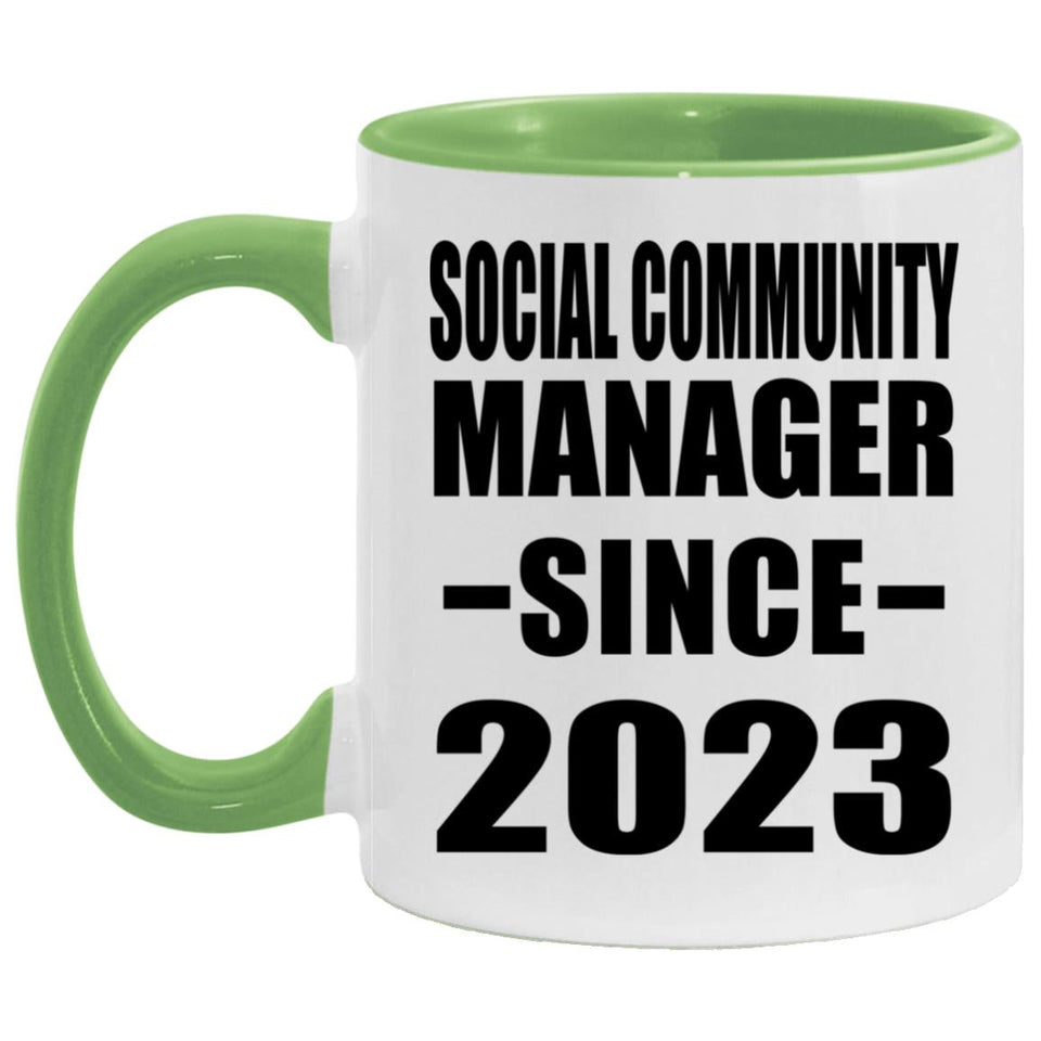 Social Community Manager Since 2023 - 11oz Accent Mug Green
