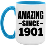 123rd Birthday Amazing Since 1901 - 15oz Accent Mug Blue