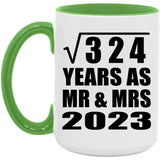 18th Anniversary Square Root of 324 Years As Mr & Mrs 2023 - 15oz Accent Mug Green