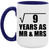 3rd Anniversary Square Root of 9 Years As Mr & Mrs - 15oz Accent Mug Purple