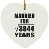 62nd Anniversary Married For Square Root of 3844 Years - Heart Ornament